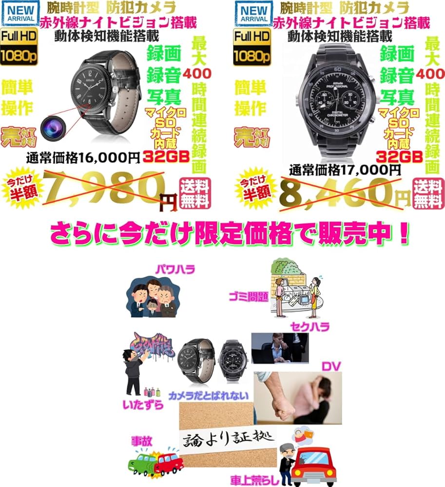 テスト出品です Amazon.co.jp: 正規品 最新 TBT-11 腕時計 型 防犯カメラ 32GB
